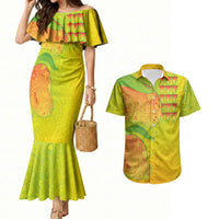 Hawaiian Mango Couples Matching Mermaid Dress and Hawaiian Shirt Polynesian Art Pattern and Kakau Tattoo