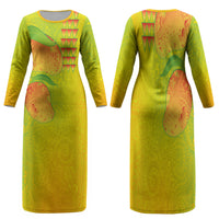 Hawaiian Mango Family Matching Long Sleeve Bodycon Dress and Hawaiian Shirt Polynesian Art Pattern and Kakau Tattoo