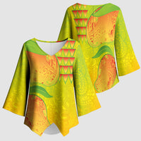 Hawaiian Mango Kimono Sleeve Blouse Polynesian Art Pattern and Kakau Tattoo