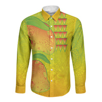 Hawaiian Mango Long Sleeve Button Shirt Polynesian Art Pattern and Kakau Tattoo
