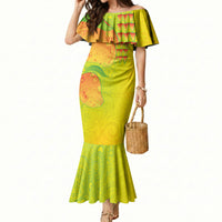 Hawaiian Mango Mermaid Dress Polynesian Art Pattern and Kakau Tattoo