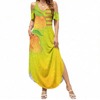 Hawaiian Mango Summer Maxi Dress Polynesian Art Pattern and Kakau Tattoo