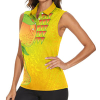 Hawaiian Mango Women Sleeveless Polo Shirt Polynesian Art Pattern and Kakau Tattoo