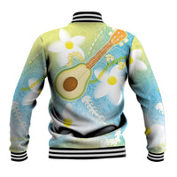 Hawaiian Ukulele Avocado Baseball Jacket Leis and Polynesian Pattern