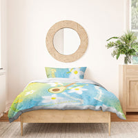 Hawaiian Ukulele Avocado Bedding Set Leis and Polynesian Pattern