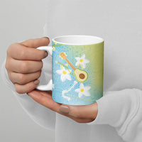 Hawaiian Ukulele Avocado Ceramic Mug Leis and Polynesian Pattern