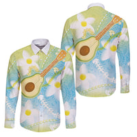 Hawaiian Ukulele Avocado Family Matching Long Sleeve Bodycon Dress and Hawaiian Shirt Leis and Polynesian Pattern