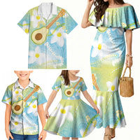 Hawaiian Ukulele Avocado Family Matching Mermaid Dress and Hawaiian Shirt Leis and Polynesian Pattern