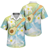 Hawaiian Ukulele Avocado Family Matching Short Sleeve Bodycon Dress and Hawaiian Shirt Leis and Polynesian Pattern