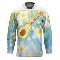 Hawaiian Ukulele Avocado Hockey Jersey Leis and Polynesian Pattern