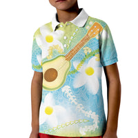 Hawaiian Ukulele Avocado Kid Polo Shirt Leis and Polynesian Pattern