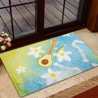 Hawaiian Ukulele Avocado Rubber Doormat Leis and Polynesian Pattern