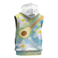 Hawaiian Ukulele Avocado Sleeveless Hoodie Leis and Polynesian Pattern