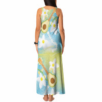 Hawaiian Ukulele Avocado Tank Maxi Dress Leis and Polynesian Pattern