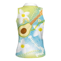 Hawaiian Ukulele Avocado Women Sleeveless Polo Shirt Leis and Polynesian Pattern