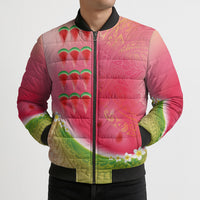 Hawaiian Watermelon Bomber Puffer Jacket with Kakau Art Tattoo