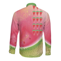 Hawaiian Watermelon Long Sleeve Button Shirt with Kakau Art Tattoo