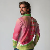 Hawaiian Watermelon Long Sleeve Polo Shirt with Kakau Art Tattoo