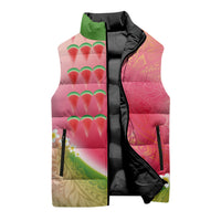 Hawaiian Watermelon Sleeveless Puffer Jacket with Kakau Art Tattoo