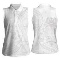 Tonga Faka Sepitema Women Sleeveless Polo Shirt Ngatu Pattern with Plumeria and Hibiscus