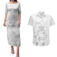 Tonga Faka Sepitema Couples Matching Puletasi and Hawaiian Shirt Ngatu and Floral Pattern with Blooming Hibiscus