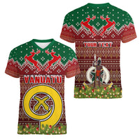 Personalised Vanuatu Christmas Women V Neck T Shirt Pig Tusk Beautiful Merry Xmas Snowflake LT03 - Polynesian Pride