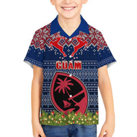 Guam Christmas Family Matching Short Sleeve Bodycon Dress and Hawaiian Shirt Chamorro Guam Tattoos Beautiful Merry Xmas Snowflake LT03 Son's Shirt Blue - Polynesian Pride