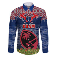 Personalised Guam Christmas Family Matching Long Sleeve Bodycon Dress and Hawaiian Shirt Chamorro Guam Tattoos Beautiful Merry Xmas Snowflake LT03 Dad's Shirt - Long Sleeve Blue - Polynesian Pride