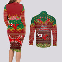 Tonga Christmas Couples Matching Long Sleeve Bodycon Dress and Long Sleeve Button Shirts Coat of Arms and Map Beautiful Merry Xmas Snowflake LT03 - Polynesian Pride