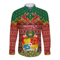 Tonga Christmas Long Sleeve Button Shirt Coat of Arms and Map Beautiful Merry Xmas Snowflake LT03 Unisex Red - Polynesian Pride