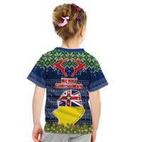 Niue Christmas Kid T Shirt Coat of Arms and Map Beautiful Merry Xmas Snowflake LT03 - Polynesian Pride