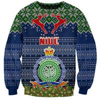 Niue Christmas Sweatshirt Coat of Arms and Map Beautiful Merry Xmas Snowflake LT03 Unisex Blue - Polynesian Pride