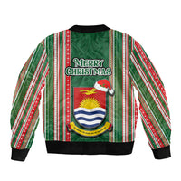 Kiribati Christmas Bomber Jacket Santa With Gift Bag Behind Ribbons Seamless Green Maori LT03 - Polynesian Pride