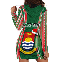 Custom Kiribati Christmas Hoodie Dress Santa With Gift Bag Behind Ribbons Seamless Green Maori LT03 - Polynesian Pride