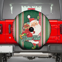 Custom Kiribati Christmas Spare Tire Cover Santa With Gift Bag Behind Ribbons Seamless Green Maori LT03 - Polynesian Pride