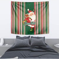 Custom Kiribati Christmas Tapestry Santa With Gift Bag Behind Ribbons Seamless Green Maori LT03 - Polynesian Pride