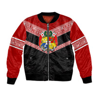 Tonga Bomber Jacket Tonga Coat of Arms with Seamless Tapa Ngatu Pattern LT03 Unisex Black - Polynesian Pride