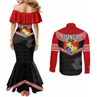 Tonga Couples Matching Mermaid Dress and Long Sleeve Button Shirts Tonga Coat of Arms with Seamless Tapa Ngatu Pattern LT03 - Polynesian Pride