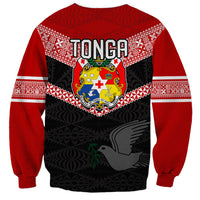 Tonga Sweatshirt Tonga Coat of Arms with Seamless Tapa Ngatu Pattern LT03 - Polynesian Pride