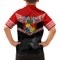 Personalised Tonga Family Matching Off Shoulder Short Dress and Hawaiian Shirt Tonga Coat of Arms with Seamless Tapa Ngatu Pattern LT03 - Polynesian Pride