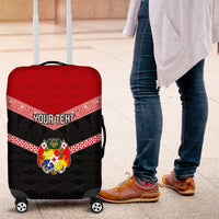 Personalised Tonga Luggage Cover Tonga Coat of Arms with Seamless Tapa Ngatu Pattern LT03 Black - Polynesian Pride
