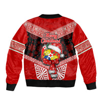 Tonga Christmas Bomber Jacket Tongan Coat of Arms Santa With Ngatu Pattern Christmas Red Style LT03 - Polynesian Pride