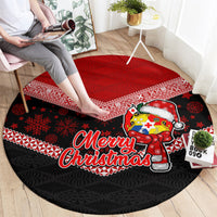 Tonga Christmas Round Carpet Tongan Coat of Arms Santa With Ngatu Pattern Christmas Red Style LT03 - Polynesian Pride