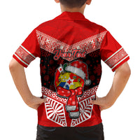 Personalised Tonga Christmas Family Matching Puletasi Dress and Hawaiian Shirt Tongan Coat of Arms Santa With Ngatu Pattern Christmas Red Style LT03 - Polynesian Pride