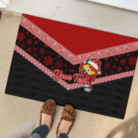 Personalised Tonga Christmas Rubber Doormat Tongan Coat of Arms Santa With Ngatu Pattern Christmas Red Style LT03 - Polynesian Pride
