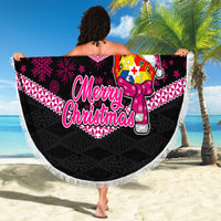 Tonga Christmas Beach Blanket Tongan Coat of Arms Santa With Ngatu Pattern Christmas Pink Style LT03 - Wonder Print Shop