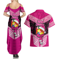Tonga Christmas Couples Matching Summer Maxi Dress and Hawaiian Shirt Tongan Coat of Arms Santa With Ngatu Pattern Christmas Pink Style LT03 - Polynesian Pride