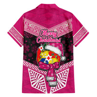 Tonga Christmas Family Matching Summer Maxi Dress and Hawaiian Shirt Tongan Coat of Arms Santa With Ngatu Pattern Christmas Pink Style LT03 - Polynesian Pride