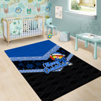 Tonga Christmas Area Rug Tongan Coat of Arms Santa With Ngatu Pattern Christmas Blue Style LT03 - Polynesian Pride