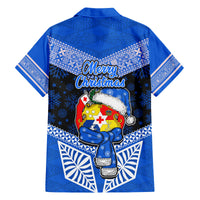 Tonga Christmas Family Matching Summer Maxi Dress and Hawaiian Shirt Tongan Coat of Arms Santa With Ngatu Pattern Christmas Blue Style LT03 - Polynesian Pride